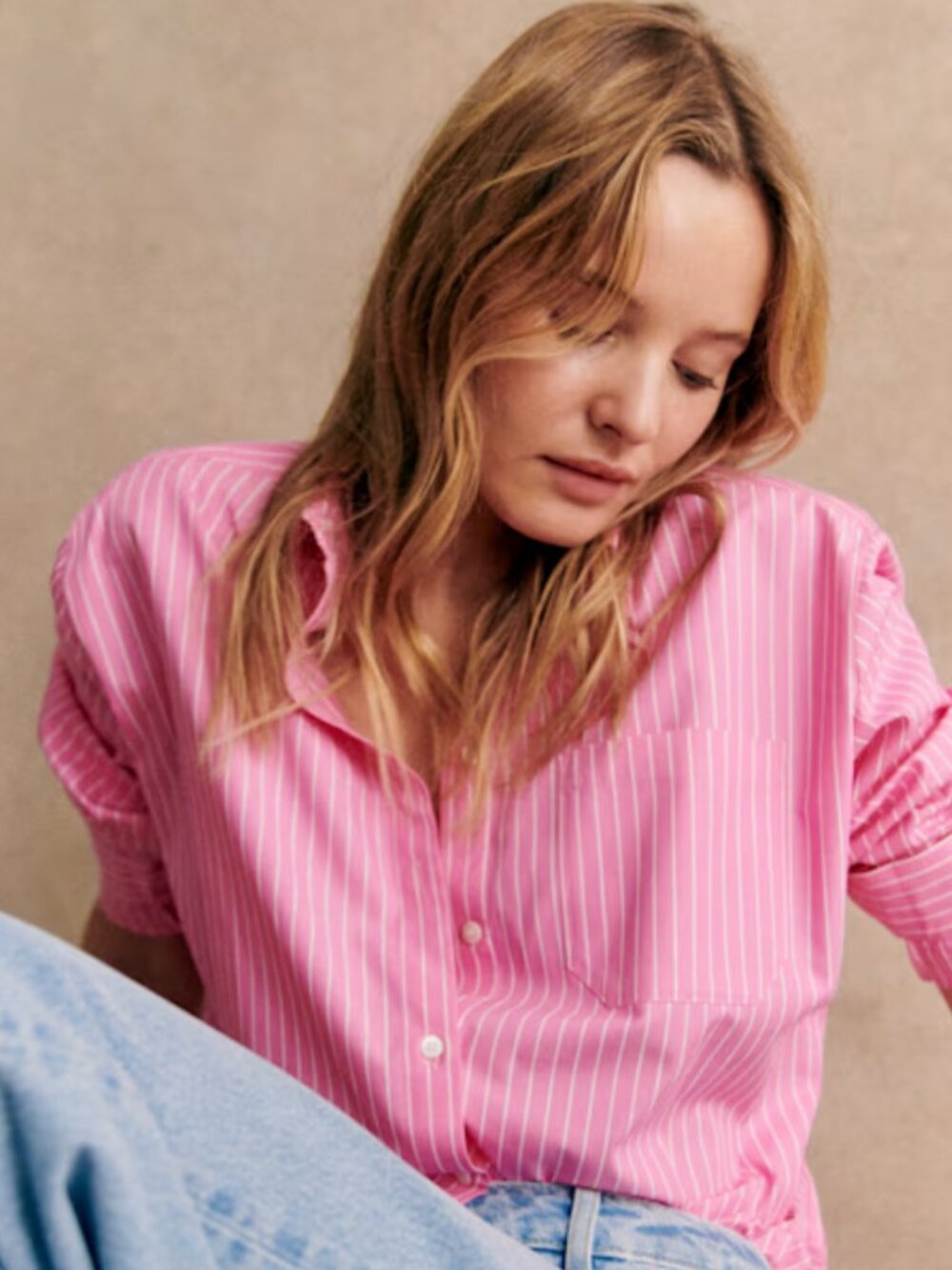 Sezane Max Shirt  Ecru/ Pink Stripes Size 36 / 4